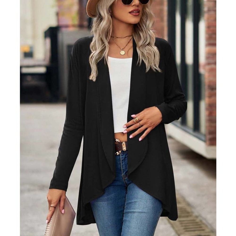 Sz XXL ZOWODO | Black Shawl-Collar Open Cardigan - Women